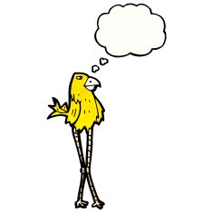 cartoon bird with thought bubble N435