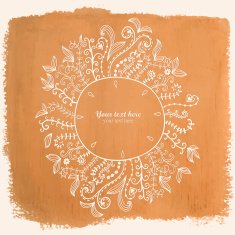 Doodles floral frame on grunge paper