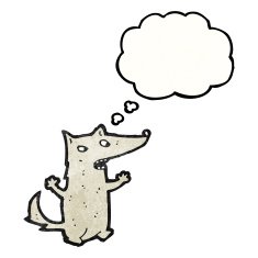 cartoon wolf with thought bubble N56