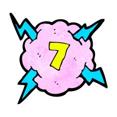 cartoon lightning storm cloud symbol with number seven