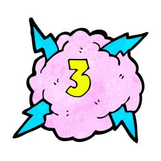 cartoon lightning storm cloud symbol with number three