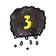 cartoon raincloud with number three N3