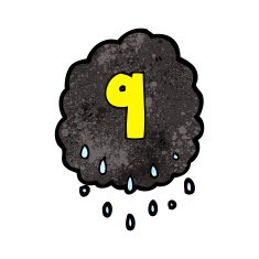 cartoon raincloud with number nine N3