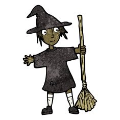 cartoon witch with broomstick N2