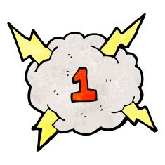cartoon thunder cloud with number 1