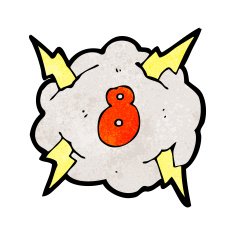 cartoon thunder cloud with number 8