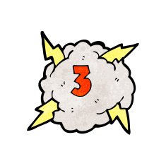 cartoon thunder cloud with number three N2