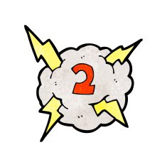 cartoon thunder cloud with number two N2