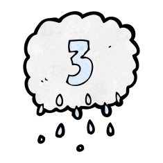 cartoon rain cloud with number three