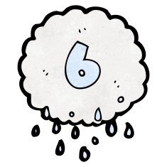 cartoon rain cloud with number six
