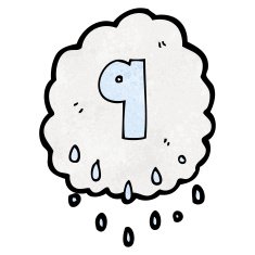 cartoon rain cloud with number nine