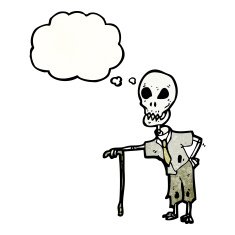 cartoon skeleton with thought bubble N16