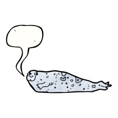cartoon seal with speech bubble N28