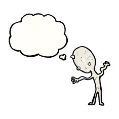 cartoon alien with thought bubble N23