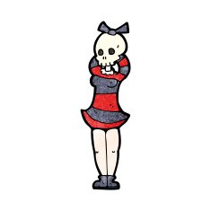 cartoon woman with spooky skull head N3