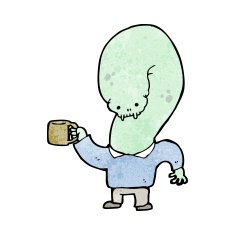 cartoon mutant monster with cup of coffee N3