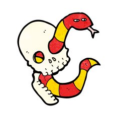 cartoon spooky skull with snake N3