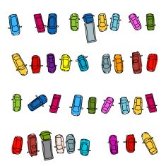 Set of funny cars on parking space for your design N3