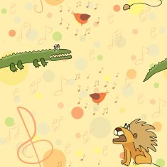 leo and crocodile listen bird's singing seamless pattern