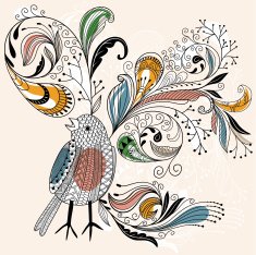 Colorful floral pattern with bird