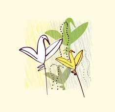 Birds as flowers Invitation greeting postcard design template Hand-drawn style