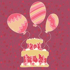Holidays background with cake and balloons