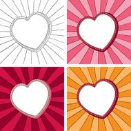 Doodle heart frame with sunbeam radial background