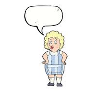 cartoon woman in kitchen apron with speech bubble N10