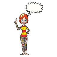cartoon woman covered in tattoos with speech bubble N12