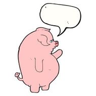 cartoon fat pig with speech bubble N6