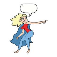 cartoon superhero woman pointing with speech bubble N11