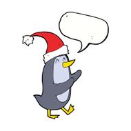 cartoon christmas penguin with speech bubble N10