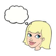 cartoon happy female face with thought bubble N205