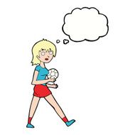cartoon soccer girl with thought bubble N11