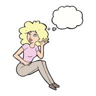 cartoon woman listening with thought bubble N11