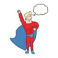cartoon superhero with thought bubble N30