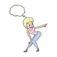 cartoon pretty woman pointing with thought bubble N44