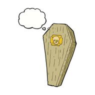 spooky cartoon coffin with thought bubble N17