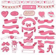 Romantic decor set Hand drawing Valentine wedding kit Ribbons