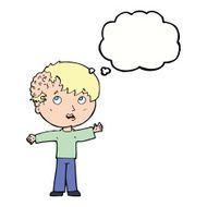 cartoon boy with growth on head thought bubble N42