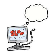 cartoon slow computer with thought bubble N3