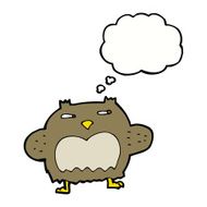 cartoon suspicious owl with thought bubble N6