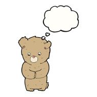 cartoon shy teddy bear with thought bubble N3