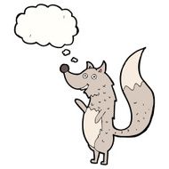 cartoon waving wolf with thought bubble N21