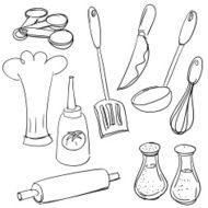 Kitchen utensils in sketch style N2