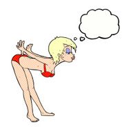 cartoon pin up girl in bikini with thought bubble N7