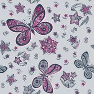 Seamless vintage vector pattern with butterflies and flowers