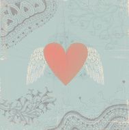 Heart with wings on seamless doodle background