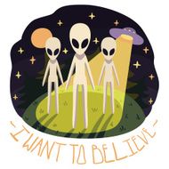 Vector background with aliens on the hill and UFO