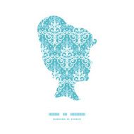 Vector light blue swirls damask girl portrait silhouette pattern frame